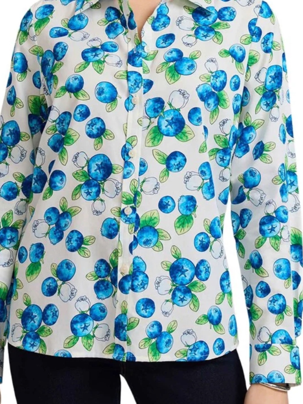 Foxcroft No-Iron Hampton Blue Berry-Print Blouse - Medium - Picture 2 of 7